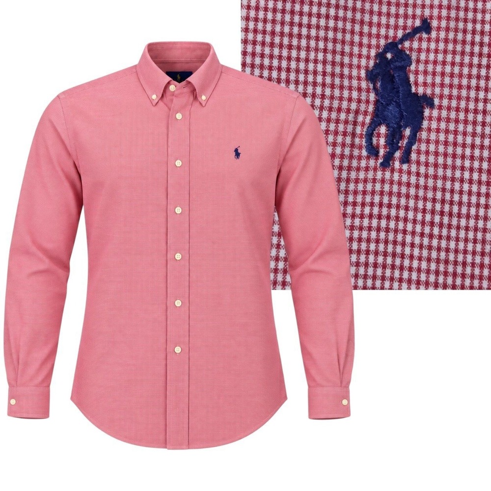 Ralph Lauren Button Down Shirt Mens L Red Gingham Yarmouth Cotton Long Sleeve